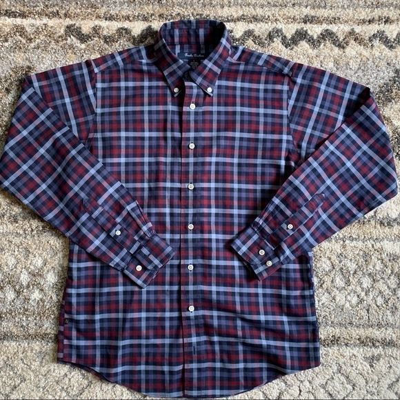 Boys Brooks Bros Blue Plaid Button Down Oxford L - Picture 1 of 5